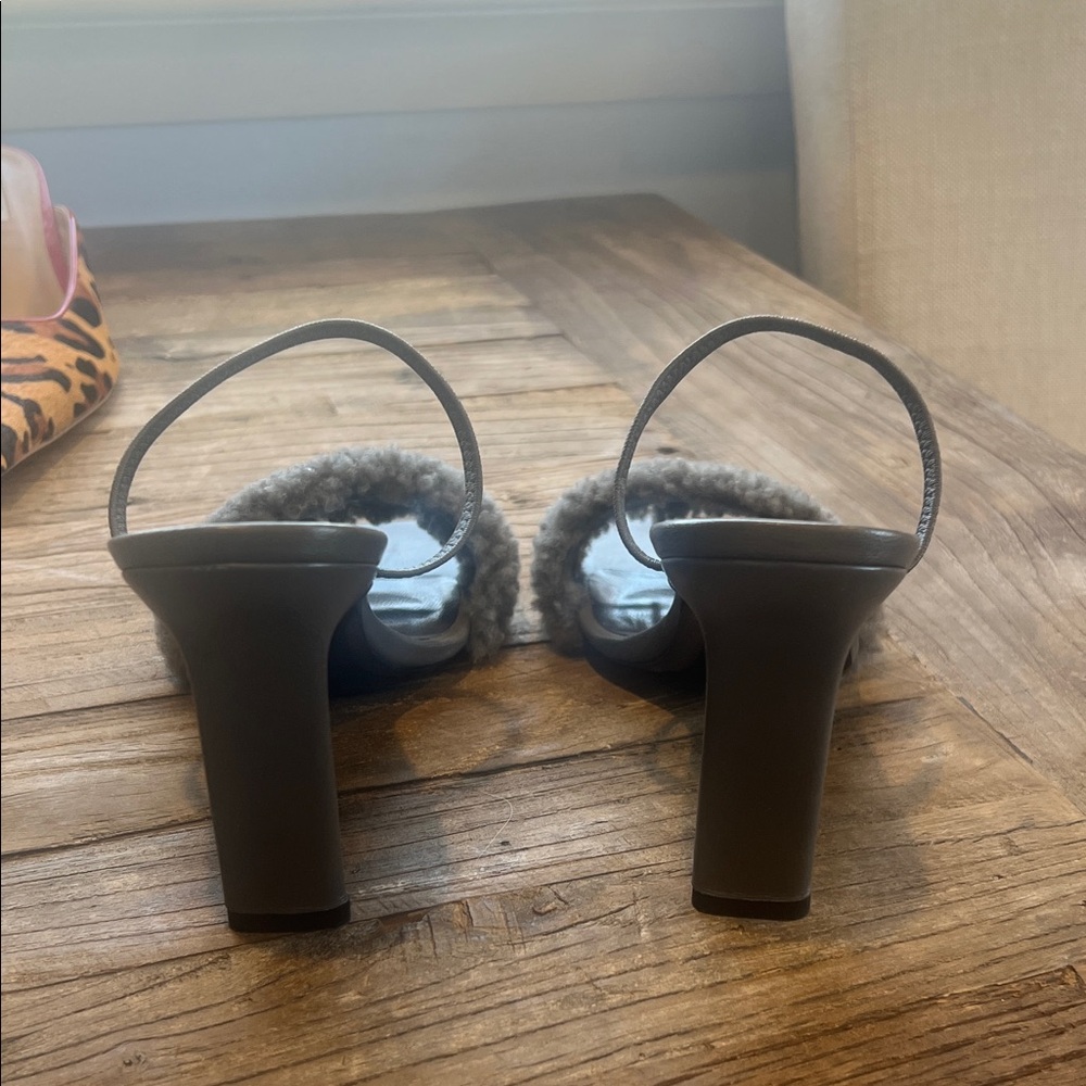 BY FAR Gray Shearling Strap Square-Toe Heels - image 4